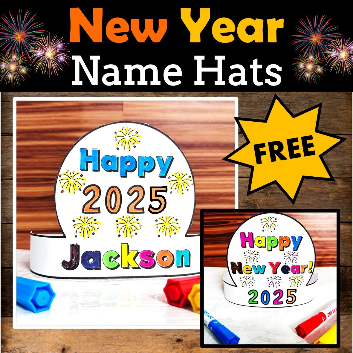 new year coloring hat template free printable 2025 - zippi kids